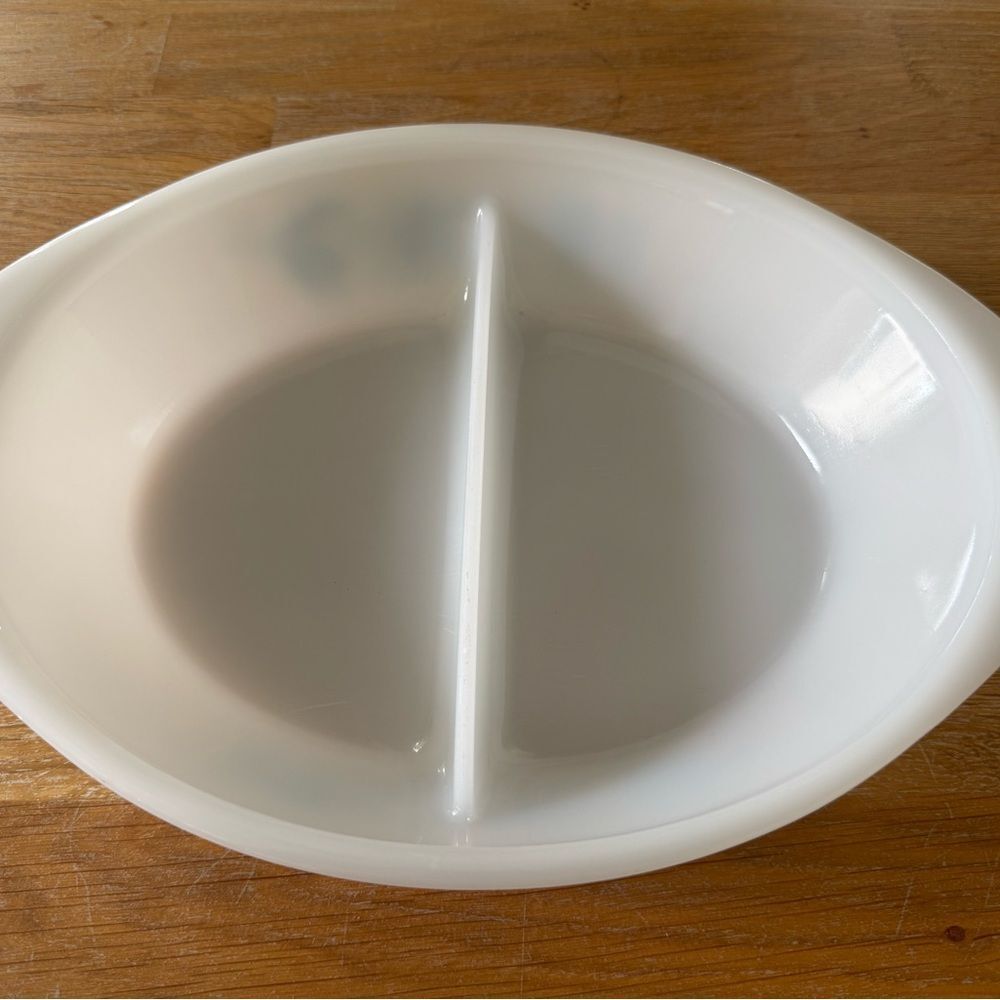 Glasbake Blue Thistle Divided Milk Glass Dish - Picture 4 of 5